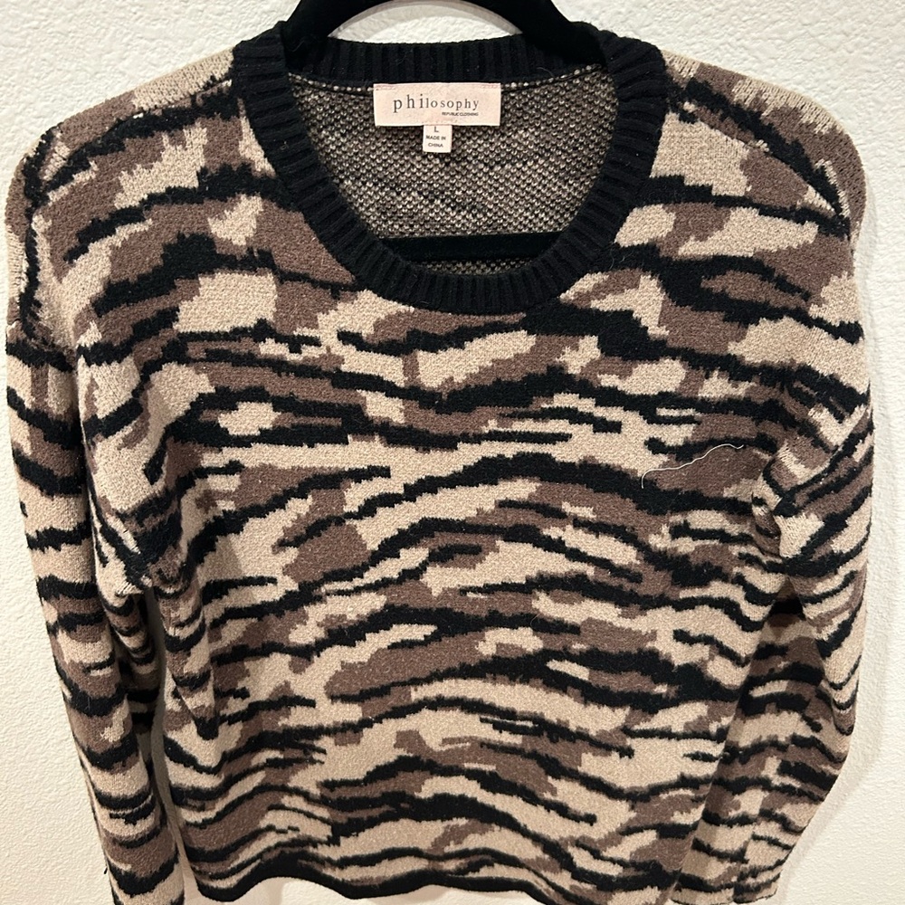 Philosophy Black and Brown Crew Neck Sweater with Animal Print